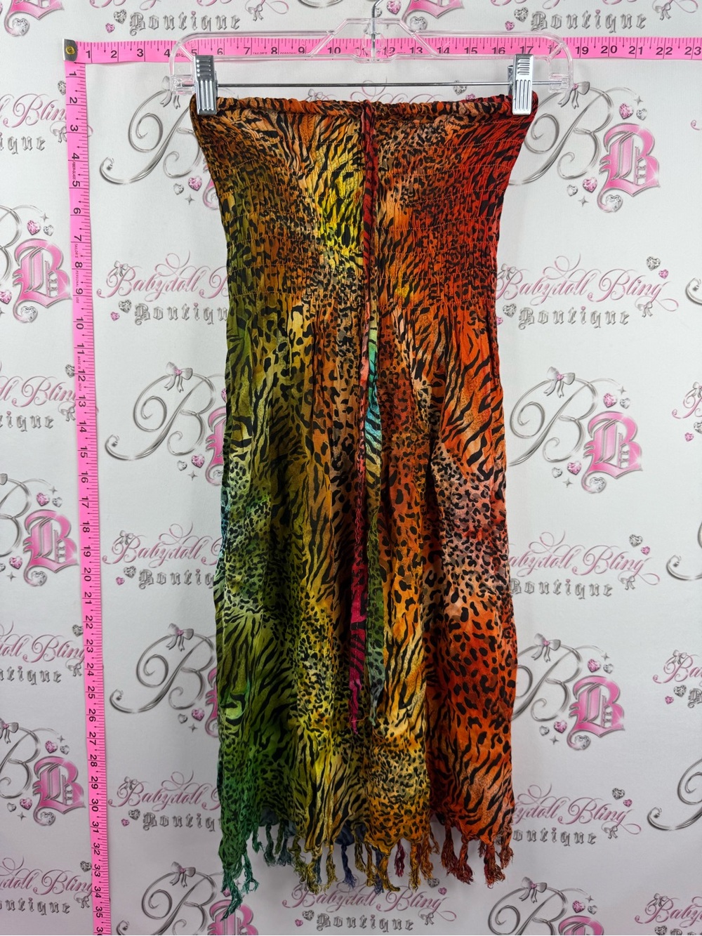 Dress strapless boho tie dye Multicolor Animal Print Strapless Summer Dress